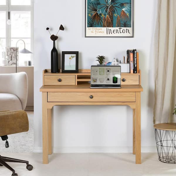 Teak and Sycamore Compact Home Office Desk and Storage