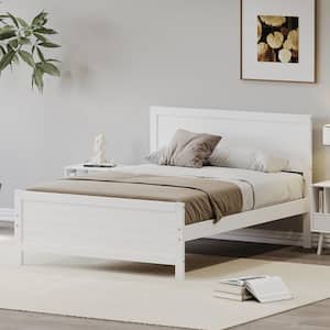 White Wood Frame Full Size Platform Bed with Wood Slat Support, No Box Spring Needed