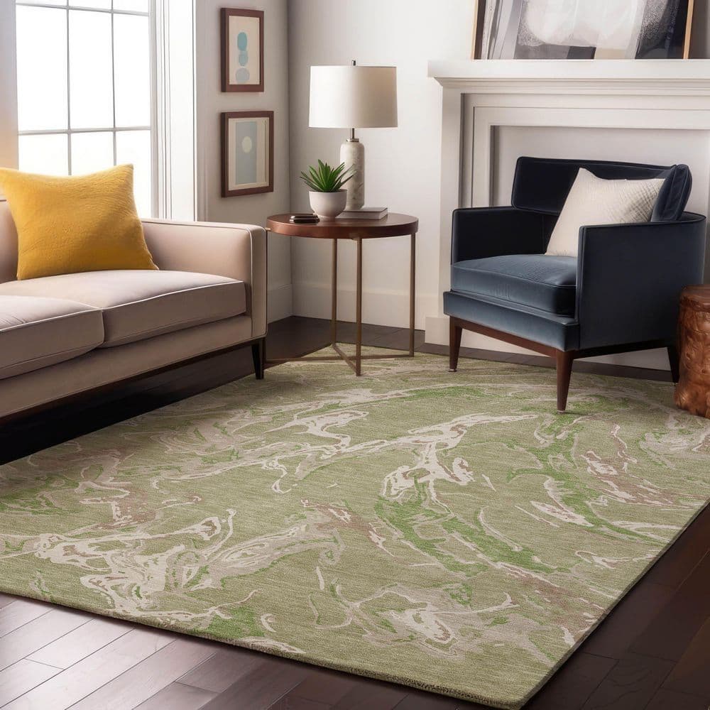 Mayfield Premium Machine Washable Abstract AMF1035 Aloe 3 ft. x 5 ft. Area Rug price history on PriceWatchPro
