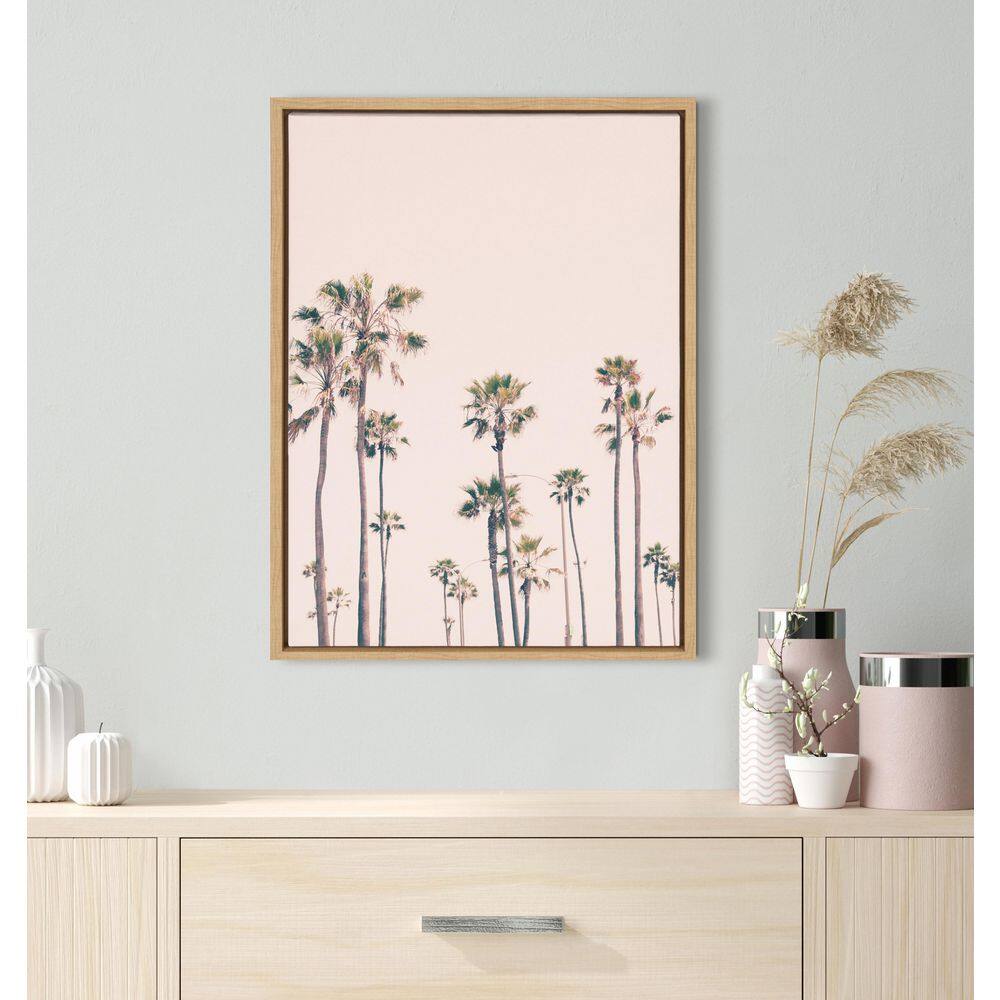 Pink Palm Tree Paradise Pastel Canvas Wall Art with Natural Frame