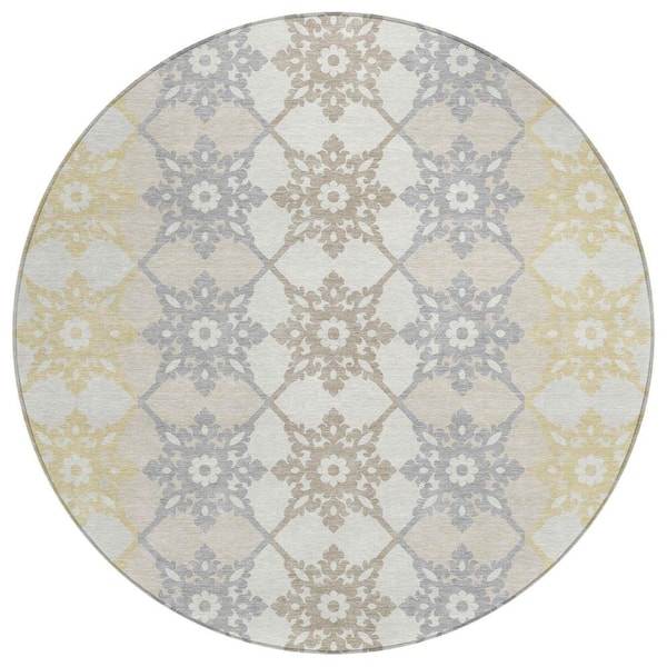 Chantille Machine Washable Indoor/Outdoor Abstract ACN2759 Ivory 8 ft. x 8 ft. Round Rug