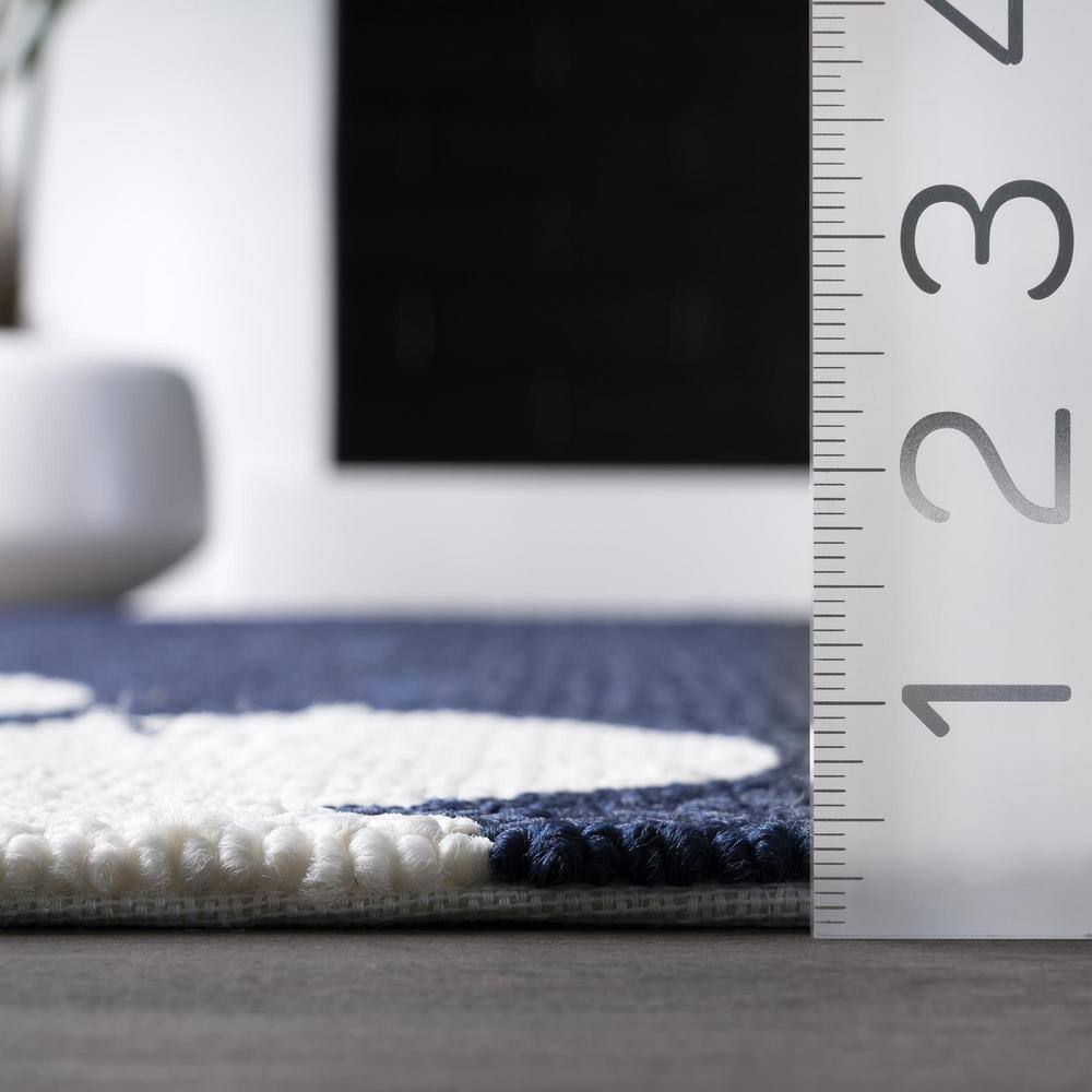 Navy and White Synthetic Fish Pattern Indoor/Outdoor Rug, 2x4 Feet
