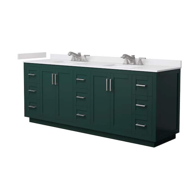 Miranda 84 in. Double Freestanding Green Bath Vanity with White Cultured Marble Top Assembled