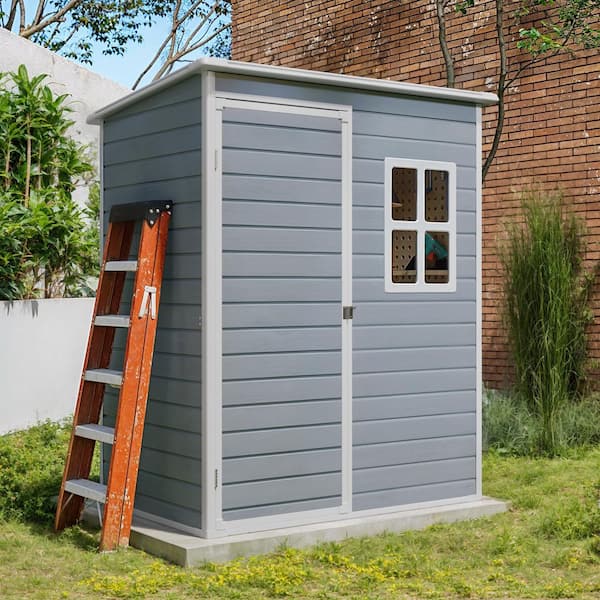 Lofka 5 ft. W x 3 ft. D Gray Resin Shed with Floor and Window
