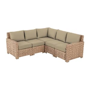 Laguna Point 5-Piece Natural Tan Wicker Outdoor Patio Sectional Sofa with CushionGuard Putty Tan Cushions