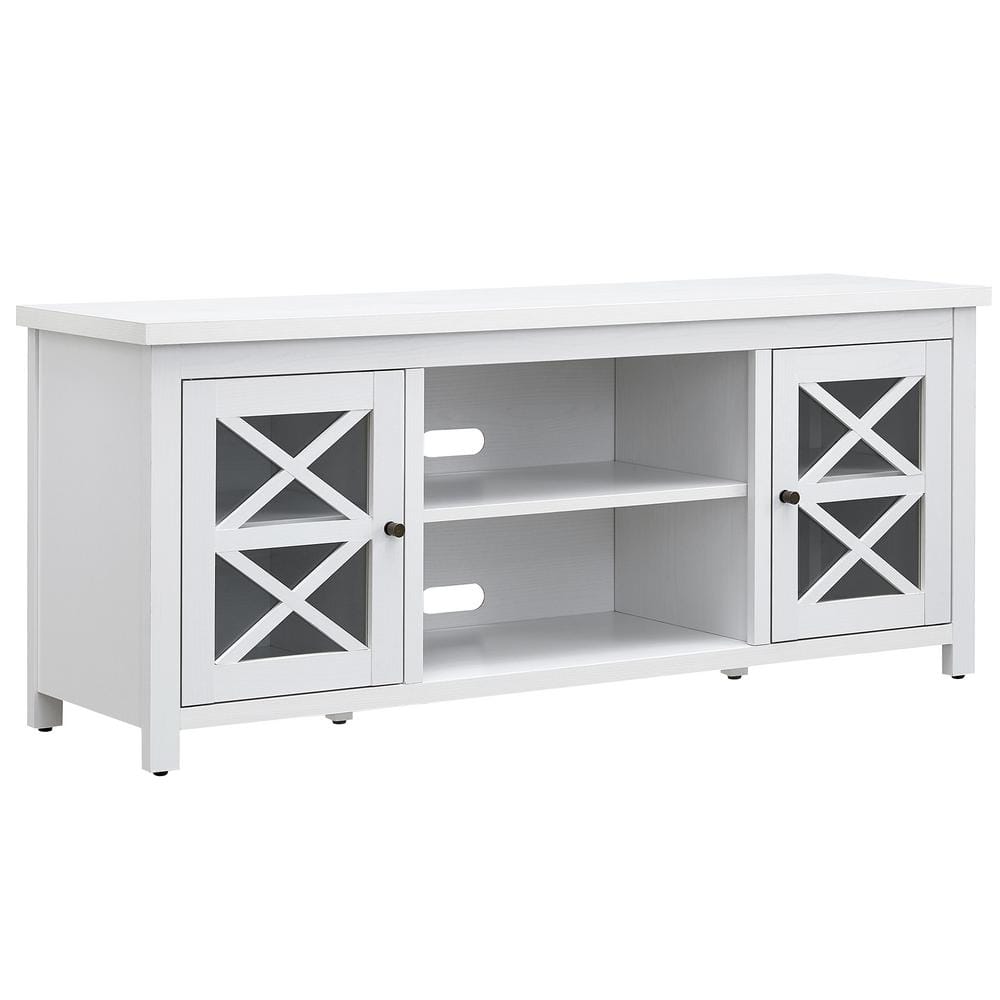 Modern Farmhouse 58" White TV Stand with Cabinet & Fireplace
