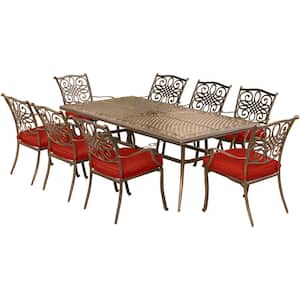 Seasons 9-Piece Metal Outdoor Dining Set with Cushions and a 42-in. x 84-In. Table in Red