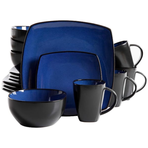 GIBSON elite Soho Lounge 16-Piece Soft Square Stoneware Dinnerware Set in Blue Service Set for 4