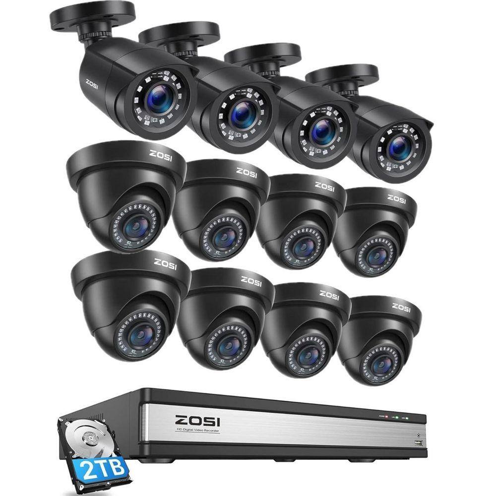 16-Channel 1080P Wired 2TB DVR Security Camera System with 4 Bullet Cameras & 8 Dome Outdoor Cameras, Remote Access
