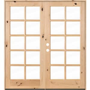72 in. x 80 in. French Knotty Alder 10-Lite Clear Glass Unfinished Wood Right Active Inswing Double Prehung Front Door