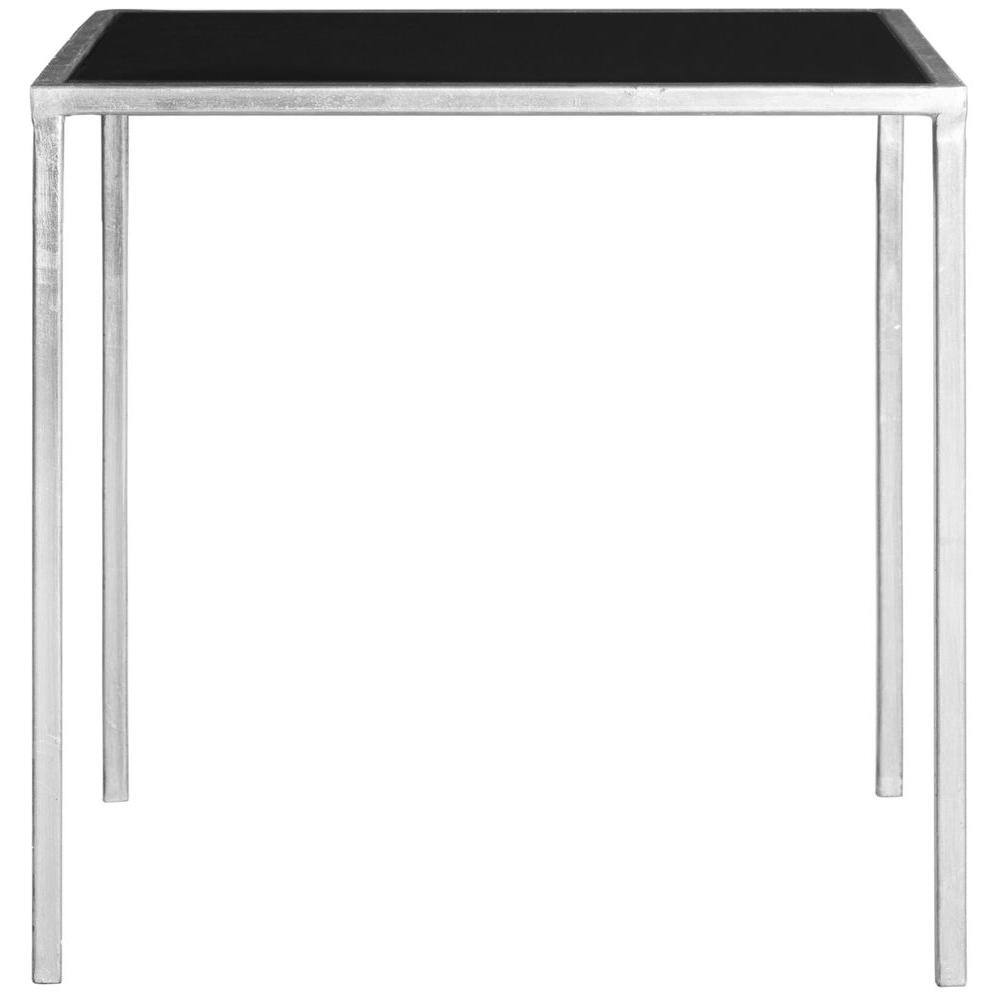 Kiley 18'' Square Black Glass & Silver Metal Accent Table