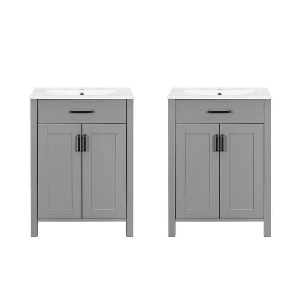 48 in. Freestanding Gray Bath Vanity with White Ceramic Top Unassembled