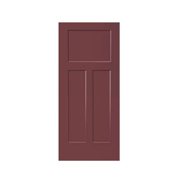 CALHOME 30 in. x 80 in. 3-Panel Maroon Stained Composite MDF Interior Barn Door Slab