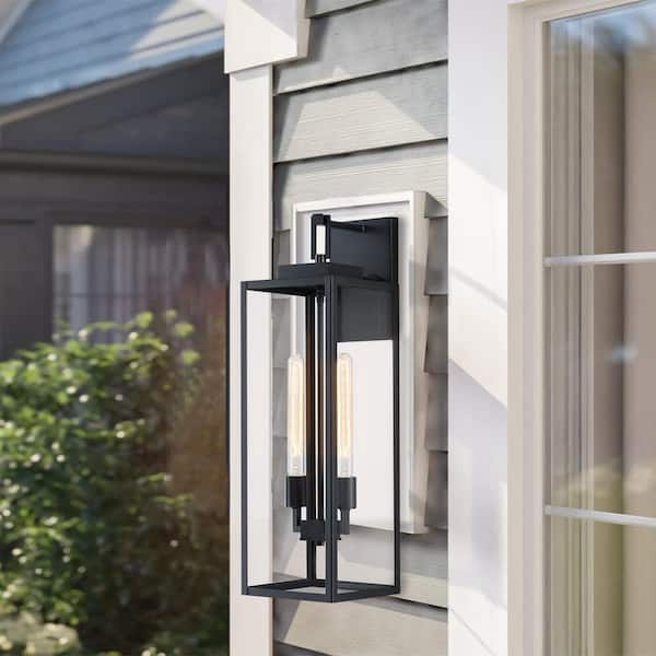 Bonanza 27 in. H 2-Light Matte Black Hardwired Outdoor Wall Lantern Sconce