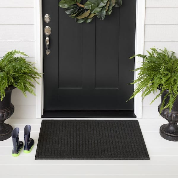 Waffle Grid Black Onyx 18 in. x 30 in. Recycled Rubber Indoor/Outdoor Impressions Door Mat