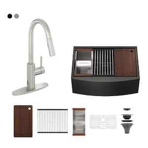 Stainless Steel Sink 36 in. Single Bowl Farmhouse Apron Kitchen Sink with Brushed Nickel Infrared Sensor Kitchen Faucet