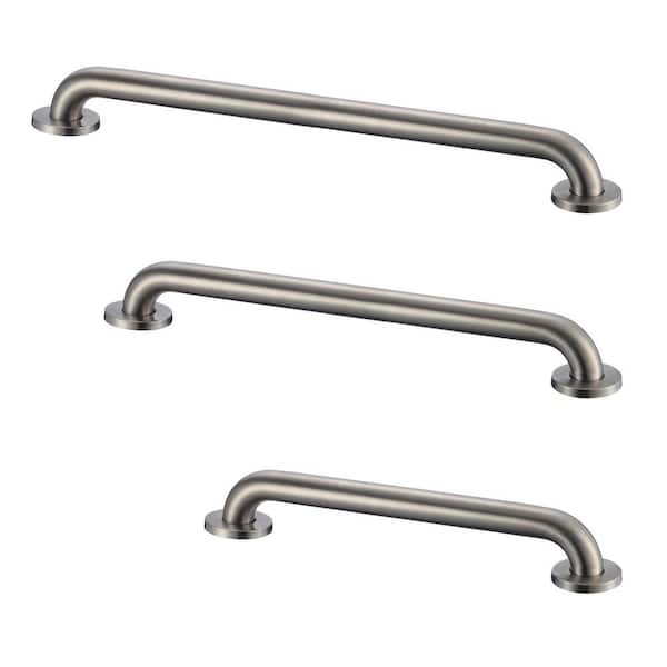 18 in. Concealed Screw Grab Bar Set in Brushed Stainless Steel for ADA Commercial and Residential Restrooms, Pack of 3
