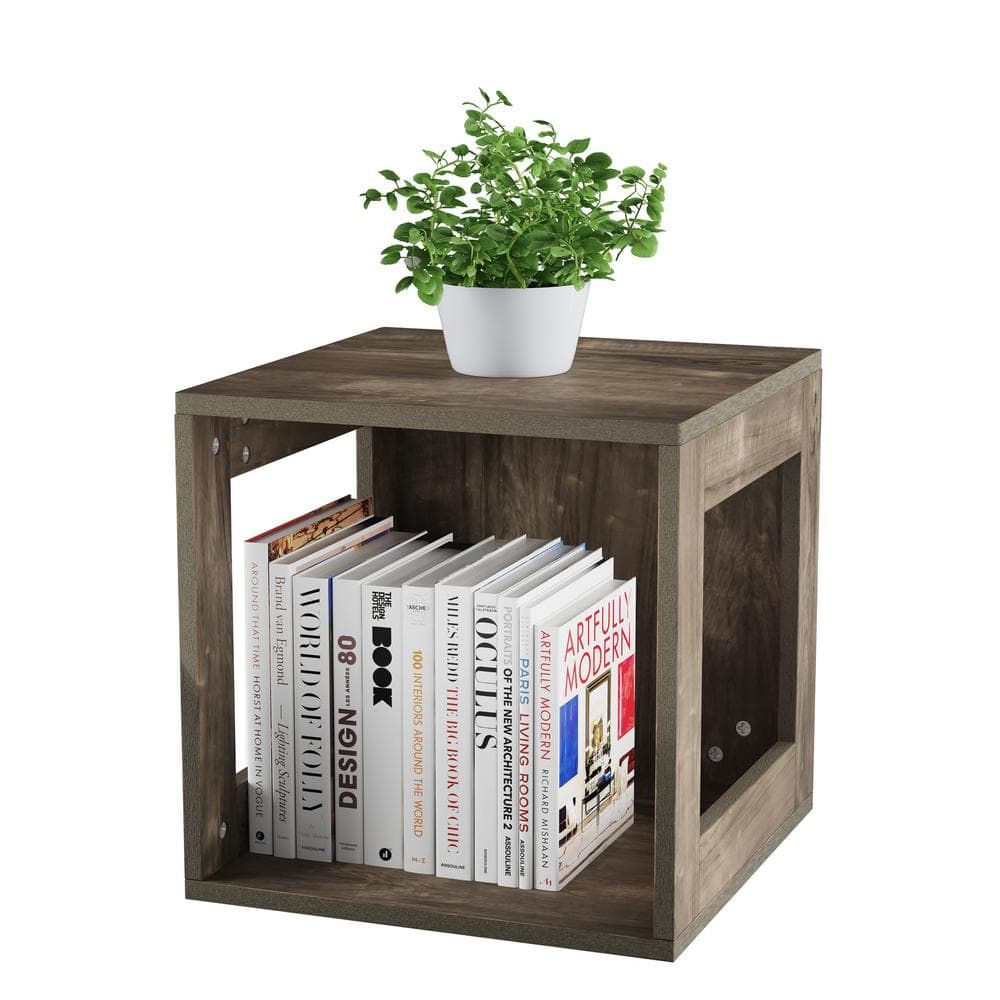 15.75 in. Stackable Modular Accent Table with Open Sides, Minimalist Square Wood Nightstand or End Table, Gray Woodgrain price history on PriceWatchPro