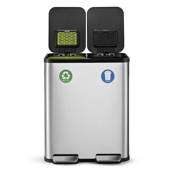 SIMPLI-MAGIC 16 Gal. Dual Compartment Step-On Kitchen Trash Can