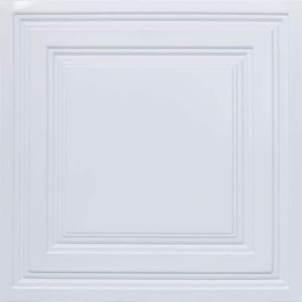 FROM PLAIN TO BEAUTIFUL IN HOURS Economy Gloss White 2 ft. x 2 ft. PVC Lay-in Faux Tin Ceiling Tile (200 sq. ft./case)