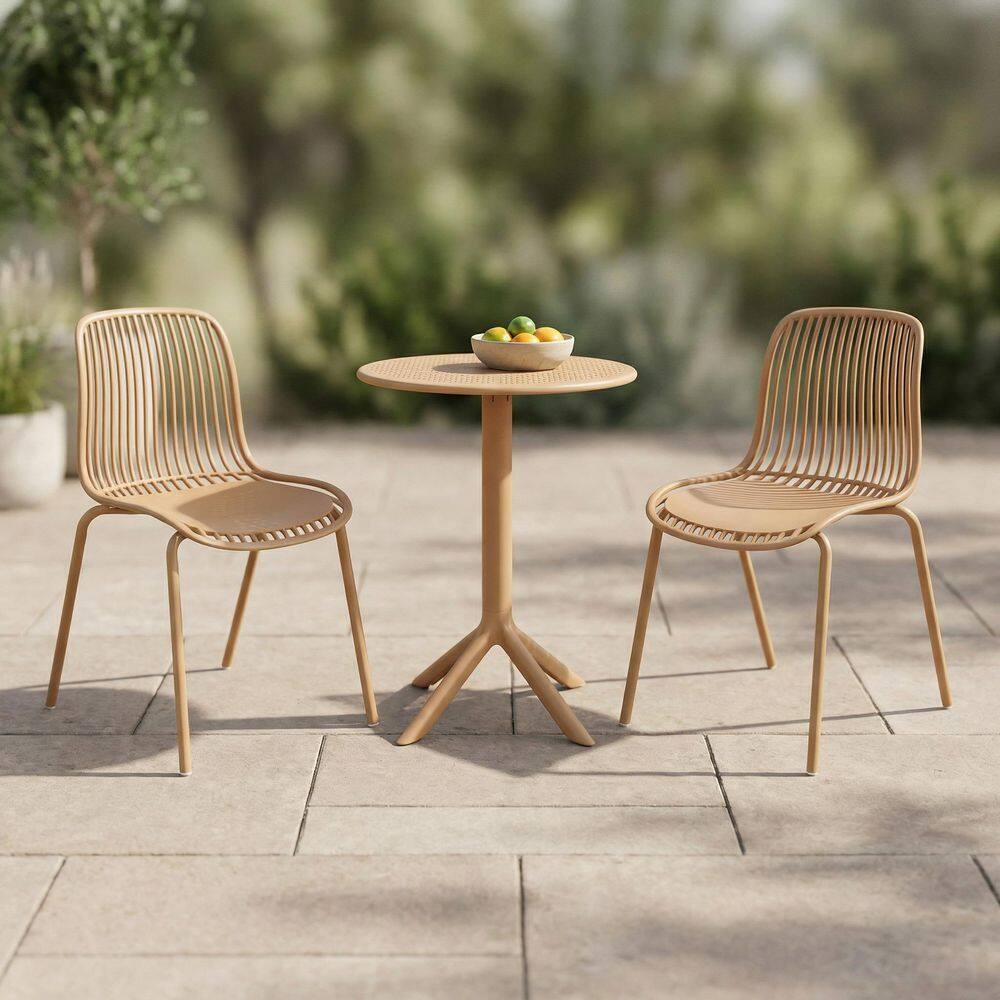 Xia Brown Yellow 3-Piece Plastic Round Patio Outdoor Bistro Set Dining Chair with Metal Frame