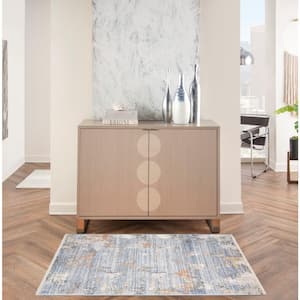 Modern Abstract Grey Blue 3 ft. x 5 ft. Abstract Contemporary Area Rug