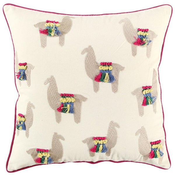 HomeRoots Ivory Solid Polyester 18 in. x 18 in. Throw Pillow