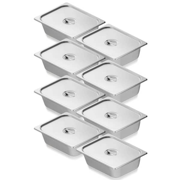8-Pack Hotel Pans, 6.6 qt. Anti-Jam Steam Pan with Lid, 4 in. Deep 0.8 mm Thick Stainless Steel Steam Table Roasting Pan