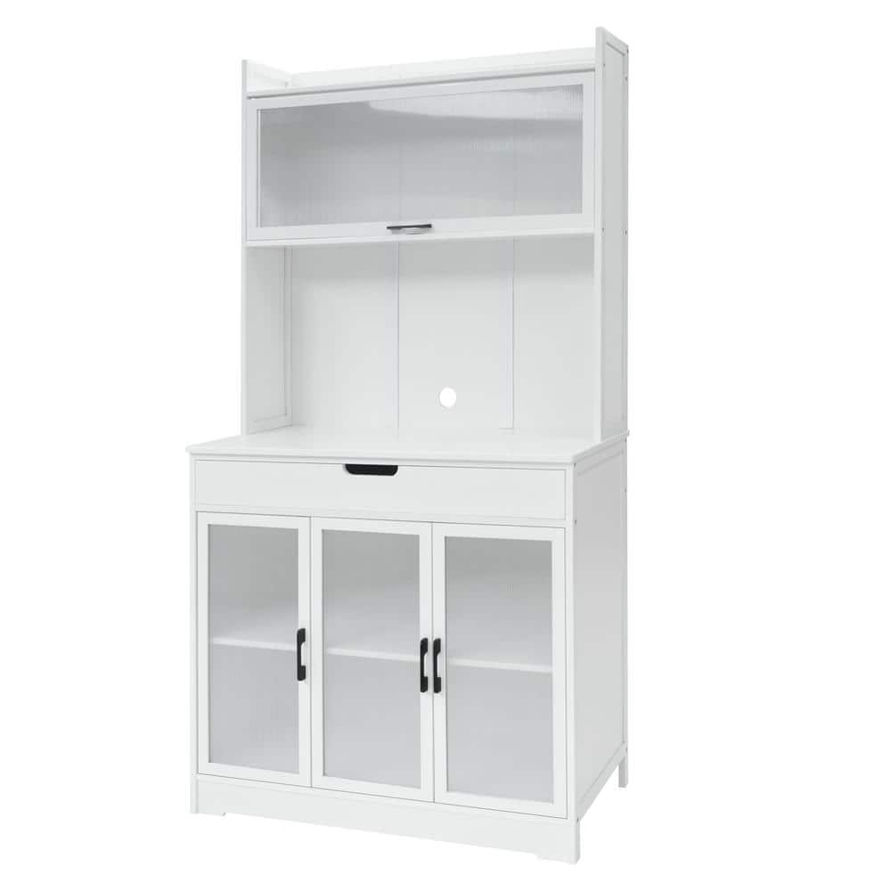 VEIKOUS White Wood 39 in. W Kitchen Pantry Cabinet Storage with ...