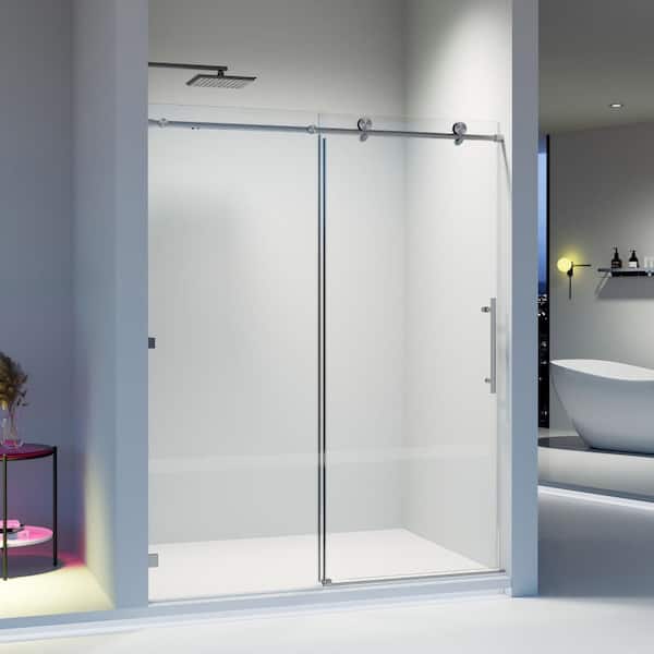 56-60 in. W x 74 in. H Frameless Sliding Shower Door Single Soft-Close Shower Door in Brushed Nickel with Tempered Glass