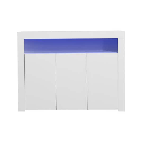 wetiny 38.2 in. White Living Room Sideboard Storage Cabinet with LED Light, Buffet Wooden Storage