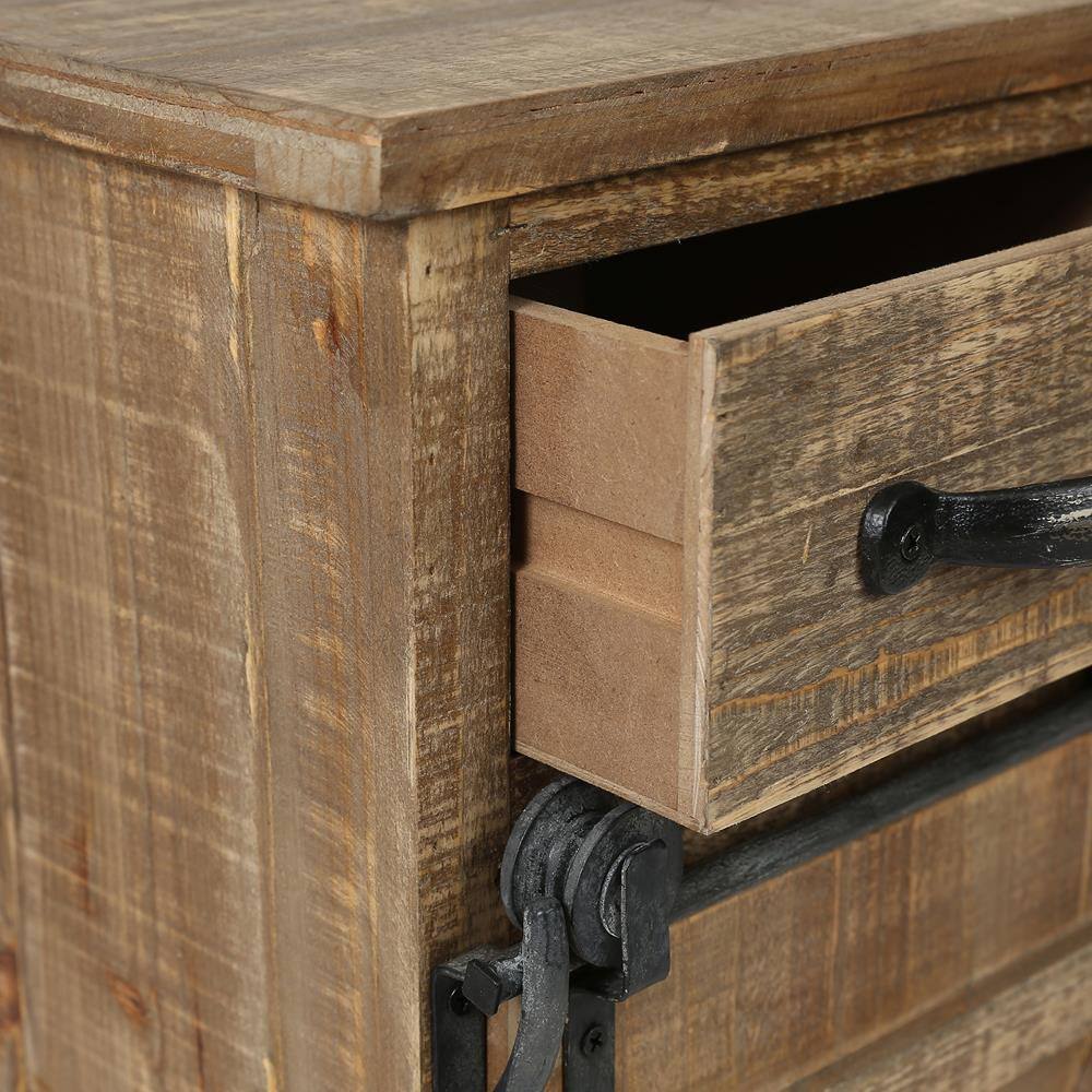 Rustic Brown Wood Sliding Barn Door Storage Cabinet
