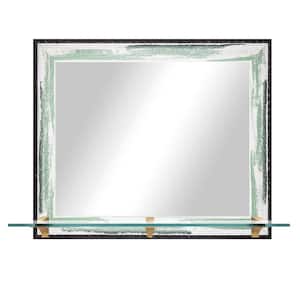 Modern Rustic 25.5 in. W x 21.5 in. H Framed Seafoam Horizontal Mirror with Tempered Glass Shelf and Brass Brackets