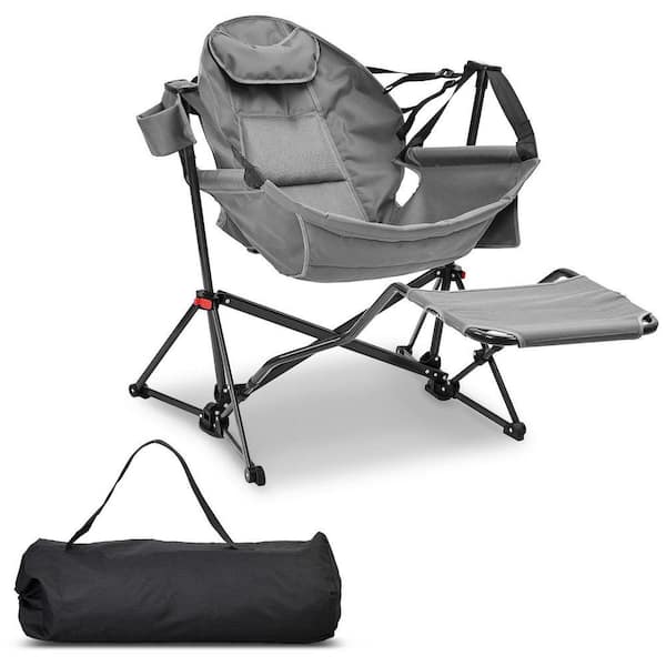 Hammock Camping Chair with Footrest Grey Polyester Foldable Portable Rocking Chairs