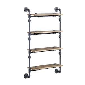 28 in. W x 9 in. D x 47 in. Brown and Black Wall Mount Rack with 4 Tier and Industrial Pipe Frame Decorative Wall Shelf