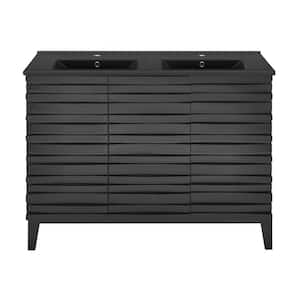 Cascade 48 in. W. Black Oak, Double Basin Bathroom Vanity in Black with Ceramic Sink Top