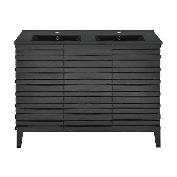 Swiss Madison Cascade 48 in. W. Black Oak, Double Basin Bathroom Vanity in Black with Ceramic Sink Top