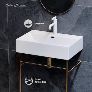 Claire 24 in. Ceramic White Brushed Gold Console Sink Basin with Legs