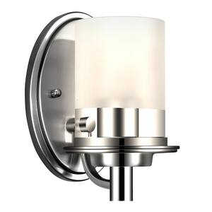 5 in. 1-Light Brushed Nickel Modern Vanity Light Wall Mount Sconce Light with Frosted Glass Shades