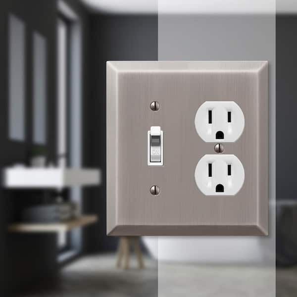 Metallic 2 Gang 1-Toggle and 1-Duplex Steel Wall Plate - Antique Nickel
