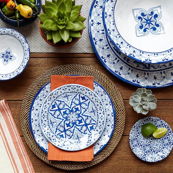 Q Squared Talavera 4 Piece Traditional Blue Melamine Dinner Plate Set Service For 4 100 83805 The Home Depot