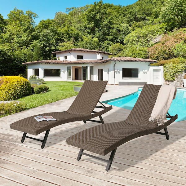 Ulax Furniture Patio Chaise Lounge Chair All Weather Wicker Pool Lounger Adjustable Backrest 