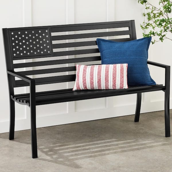 Best Choice Products 50 in. American Flag Black Metal Outdoor Garden Bench
