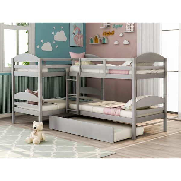 L Shaped Twin Size Bunk Bed, Toddler Bunk Bed With Trundle