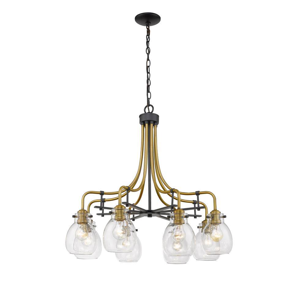 Kraken 28'' Industrial Clear Glass & Olde Brass Chandelier