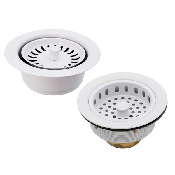 Westbrass COMBO PACK 3-1/2 in. Post Style Kitchen Sink Strainer and Waste Disposal Drain Flange with Strainer, White