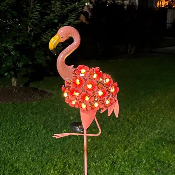 39 in. Pink Metal Solar Flamingo Garden Lights D07QBZCST5 - The