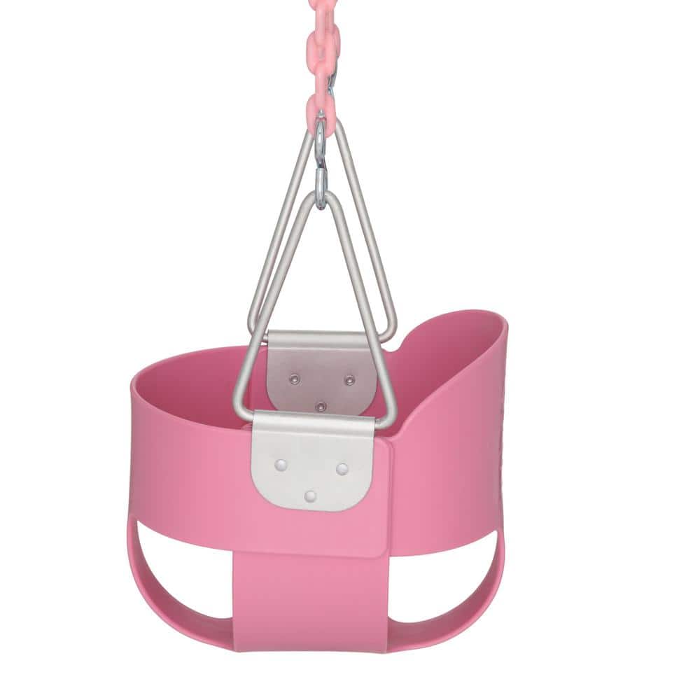 Pink Polymer Full Bucket Toddler Swing with Coated Chains