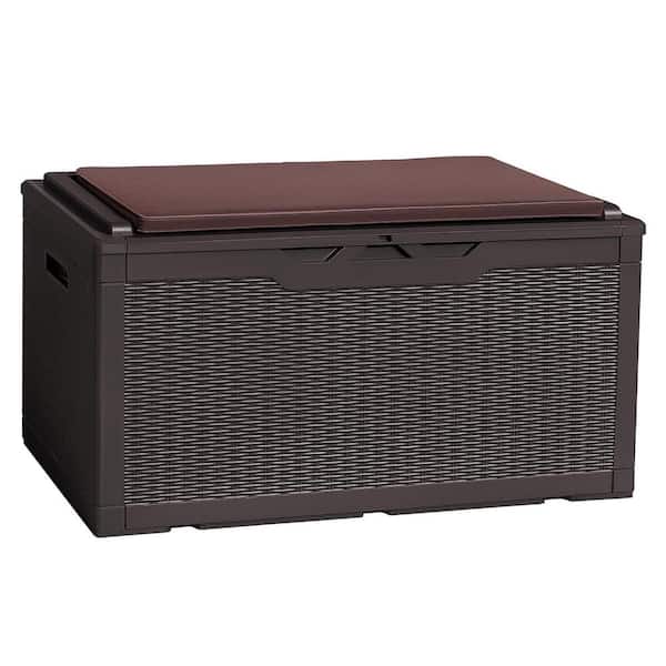 Unbranded 100 Gal. Large Deep Brown Waterproof Resin Deck Box with Cushion and Lockable Lid