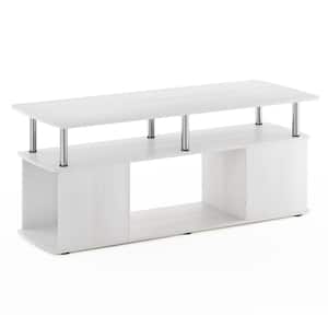 Jaya 47.2 in. White Oak/Stainless Steel Large Rectangle Wood Coffee Table with Shelf